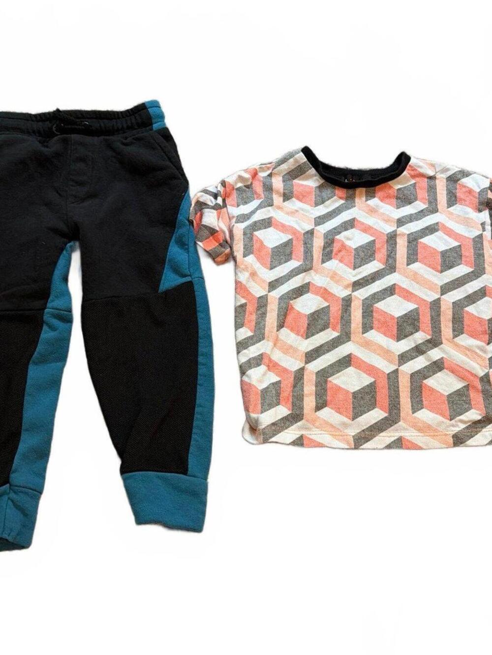 kidpik Kid Geometric Print Tee and Colorblock Joggers Set Outfit Size XXS 4